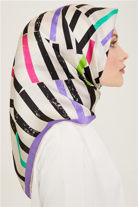 Armine Geometrik Desenli Twill İpek Eşarp 24Ya9101 2 04