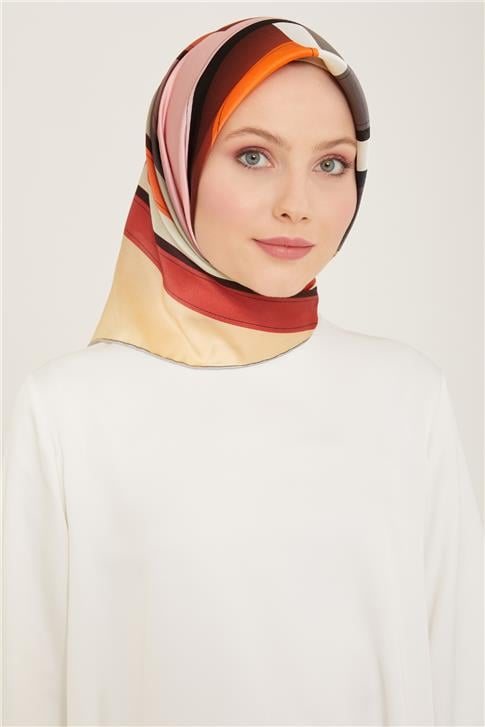 Armine Geometrik Desenli Twill İpek Eşarp 24Ya9122 55 39