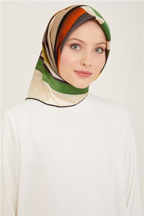 Armine Geometrik Desenli Twill İpek Eşarp 24Ya9122 55 33
