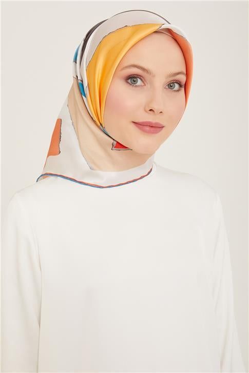 Armine Geometrik Desenli Twill İpek Eşarp 24Ya9125 83 05