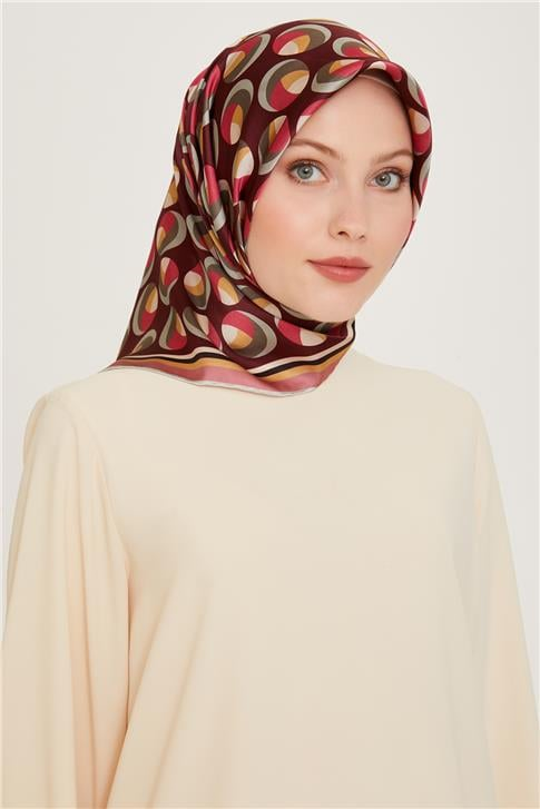 Armine Geometrik Desenli Twill Saf İpek Eşarp 9219D 37