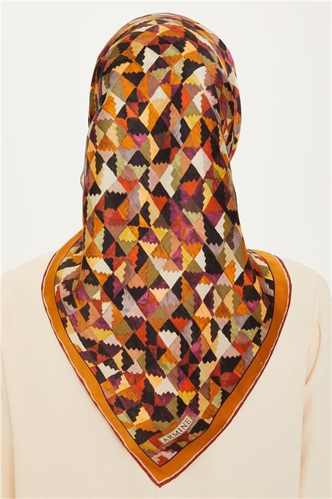 Armine Geometrik Desenli Twill Saf İpek Eşarp 9214D 85 81