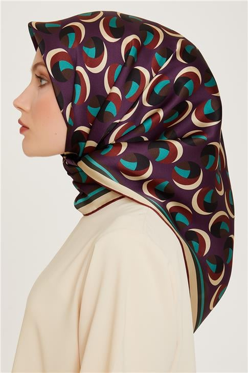 Armine Geometrik Desenli Twill Saf İpek Eşarp 9219D 52