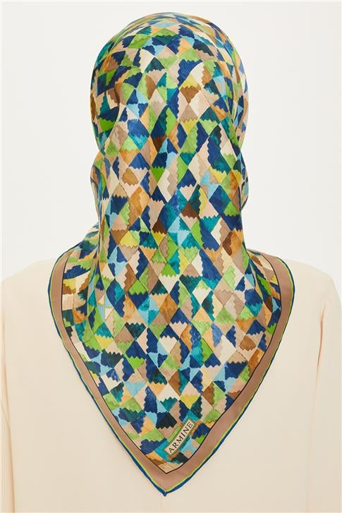 Armine Geometrik Desenli Twill Saf İpek Eşarp 9214D 85 34