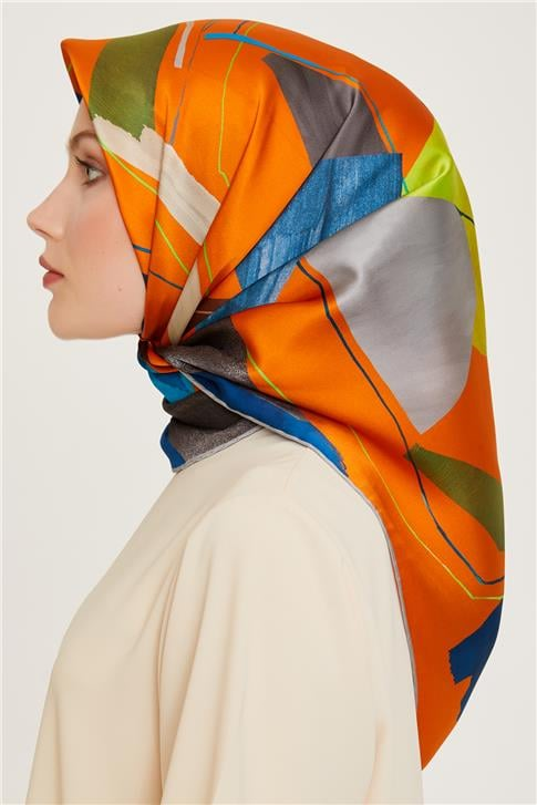 Armine Geometrik Desenli Twill Saf İpek Eşarp 9241D 81