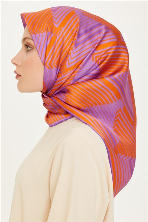 Armine Geometrik Desenli Twill Saf İpek Eşarp 9218D 83 13