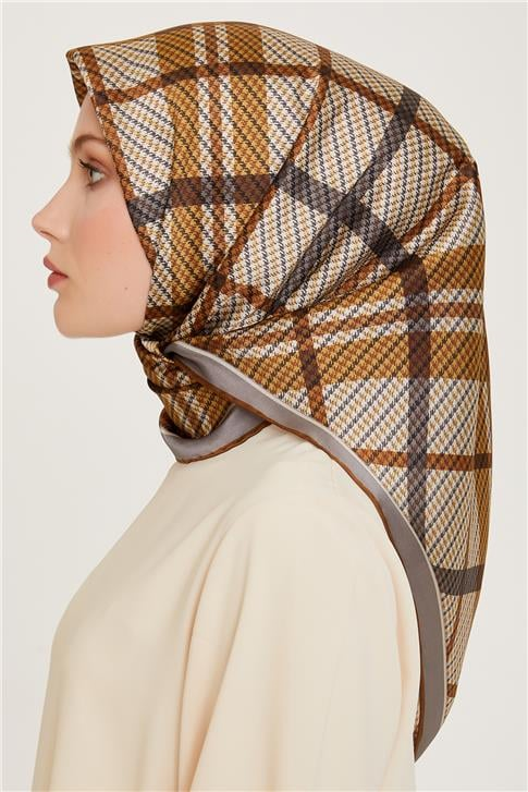 Armine Geometrik Desenli Twill Saf İpek Eşarp 9247D 05