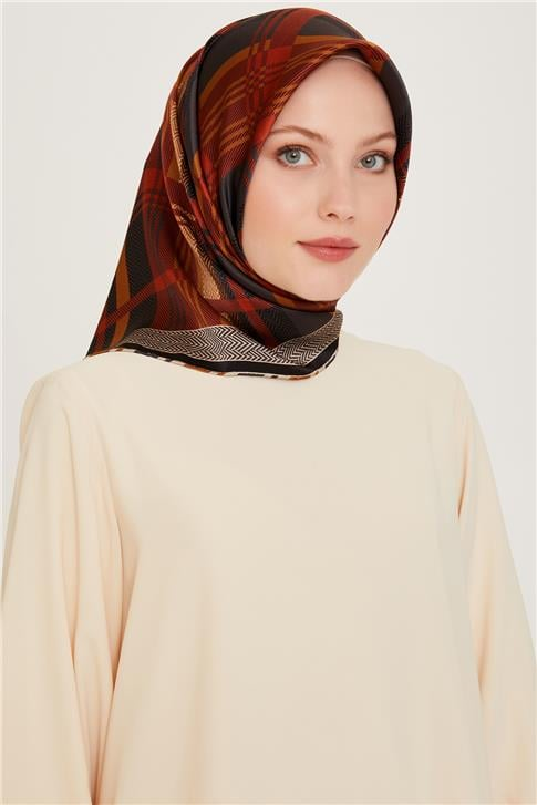 Armine Geometrik Desenli Twill Saf İpek Eşarp 9223D 85