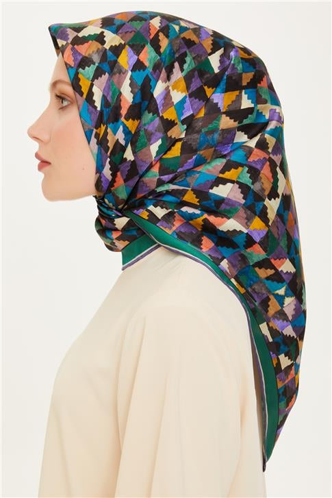 Armine Geometrik Desenli Twill Saf İpek Eşarp 9214D 85 85