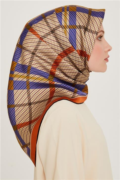 Armine Geometrik Desenli Twill Saf İpek Eşarp 9247D 02