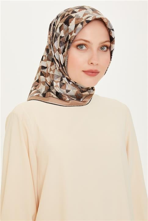 Armine Geometrik Desenli Twill Saf İpek Eşarp 9214D 85 82