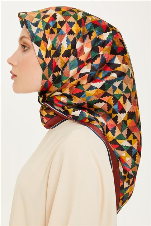 Armine Geometrik Desenli Twill Saf İpek Eşarp 9214D 85 31
