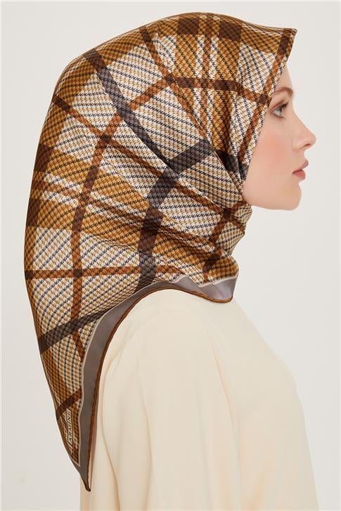 Armine Geometrik Desenli Twill Saf İpek Eşarp 9247D 05