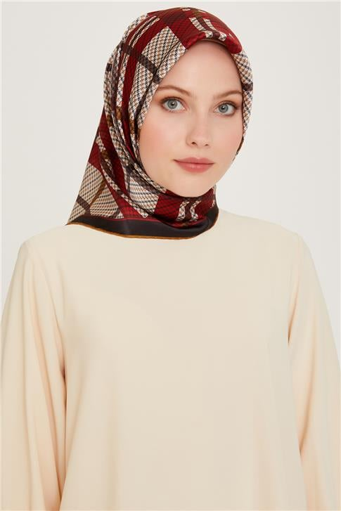 Armine Geometrik Desenli Twill Saf İpek Eşarp 9247D 82