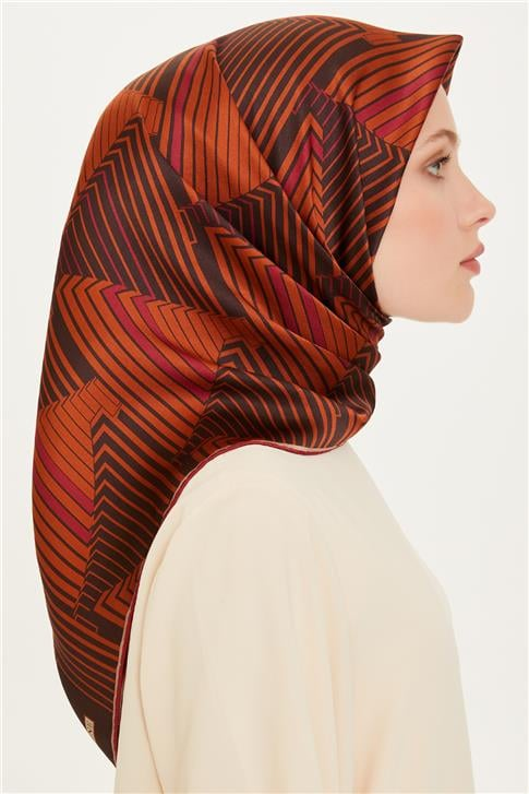 Armine Geometrik Desenli Twill Saf İpek Eşarp 9218D 83 54