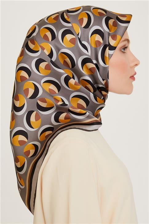 Armine Geometrik Desenli Twill Saf İpek Eşarp 9219D 36