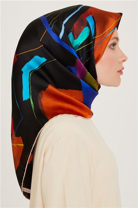 Armine Geometrik Desenli Twill Saf İpek Eşarp 9241D 83