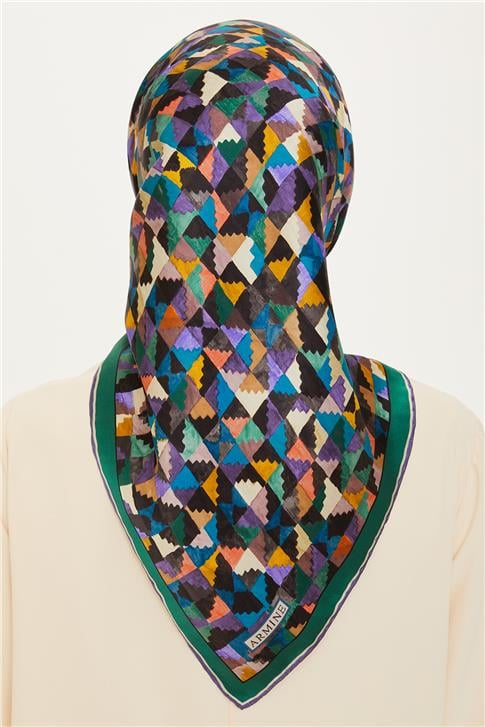 Armine Geometrik Desenli Twill Saf İpek Eşarp 9214D 85 85