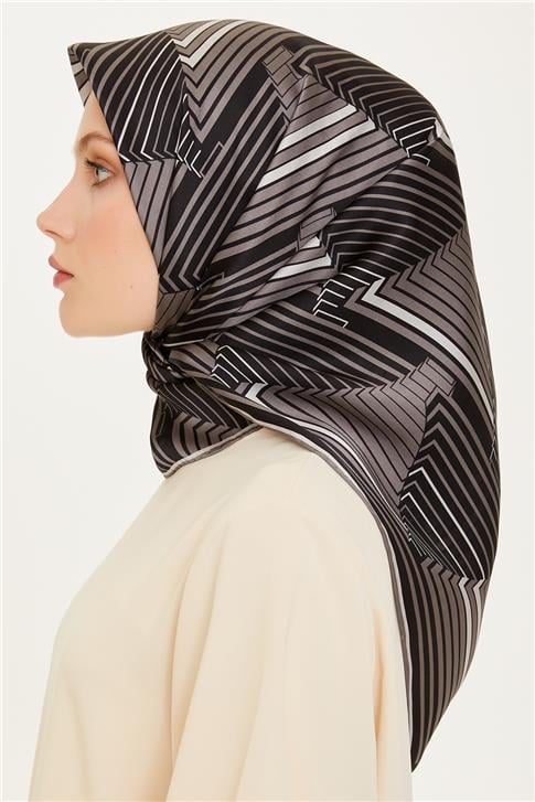Armine Geometrik Desenli Twill Saf İpek Eşarp 9218D 83 81