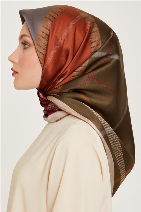 Armine Geometrik Desenli Twill Saf İpek Eşarp 9206D 07
