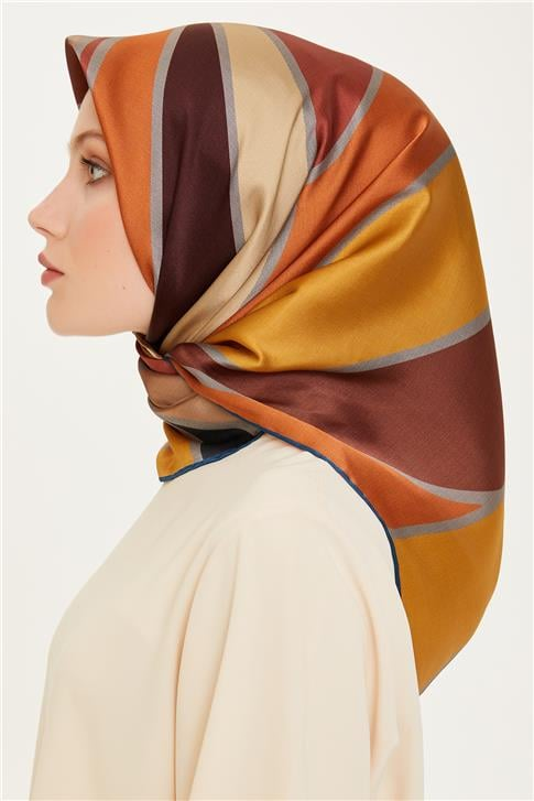 Armine Geometrik Desenli Twill Saf İpek Eşarp 9232D 03
