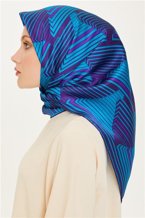 Armine Geometrik Desenli Twill Saf İpek Eşarp 9218D 83 07