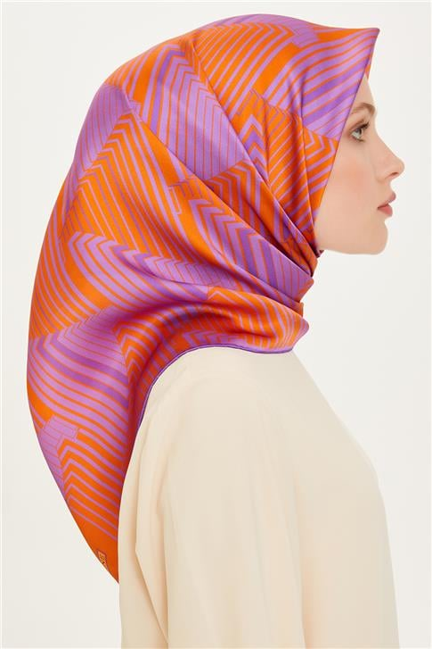 Armine Geometrik Desenli Twill Saf İpek Eşarp 9218D 83 13