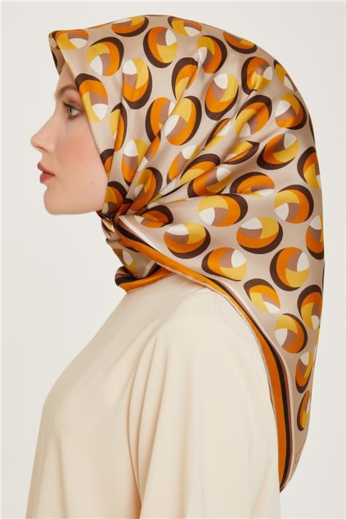 Armine Geometrik Desenli Twill Saf İpek Eşarp 9219D 38