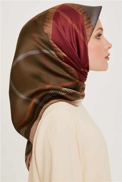 Armine Geometrik Desenli Twill Saf İpek Eşarp 9206D 07