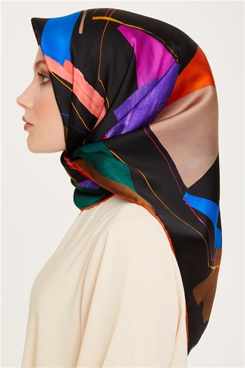 Armine Geometrik Desenli Twill Saf İpek Eşarp 9241D 02