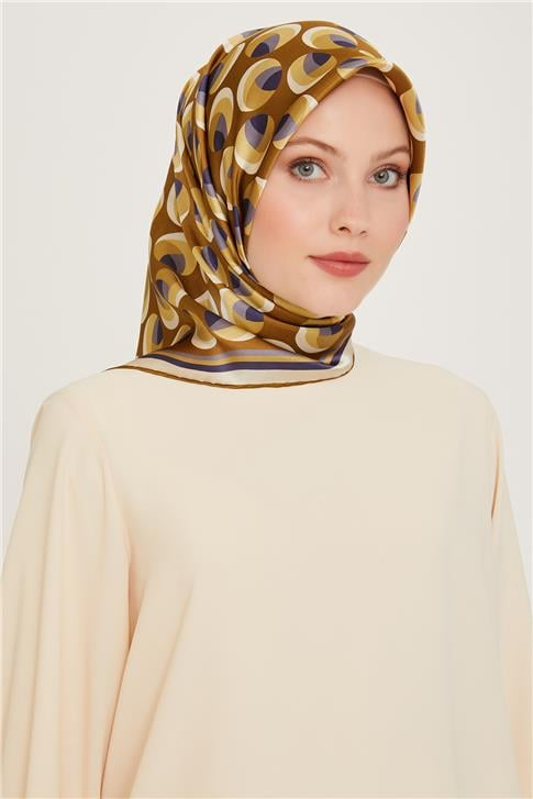Armine Geometrik Desenli Twill Saf İpek Eşarp 9219D 06