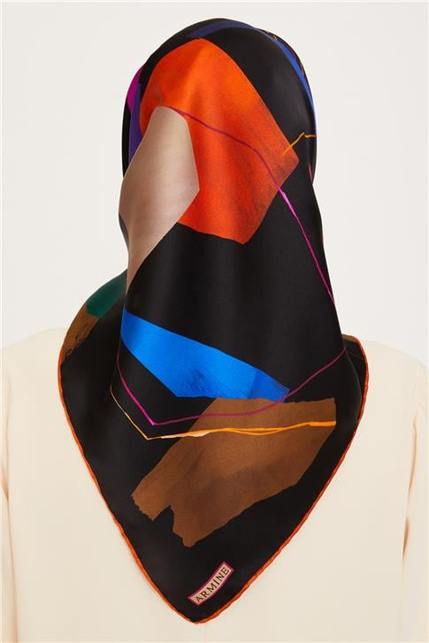 Armine Geometrik Desenli Twill Saf İpek Eşarp 9241D 02