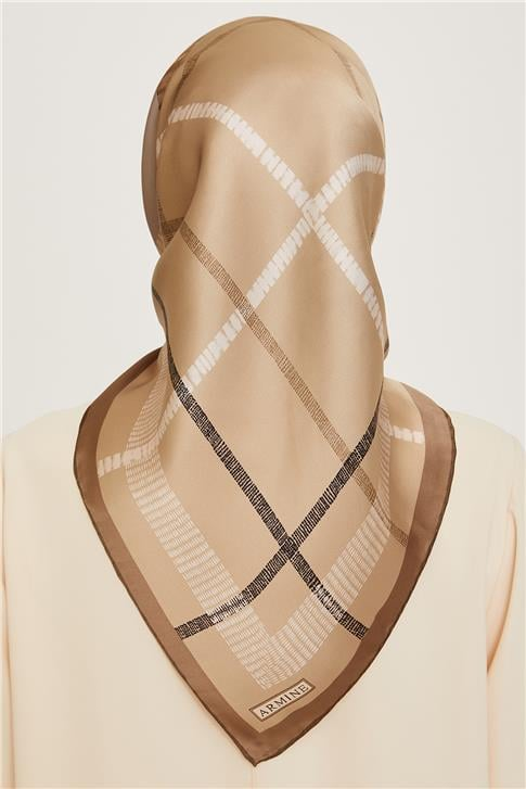 Armine Geometrik Desenli Twill Saf İpek Eşarp 9206D 11