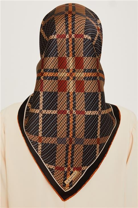 Armine Geometrik Desenli Twill Saf İpek Eşarp 9247D 36