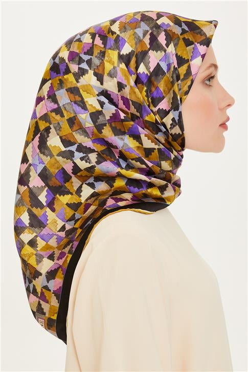 Armine Geometrik Desenli Twill Saf İpek Eşarp 9214D 85 36