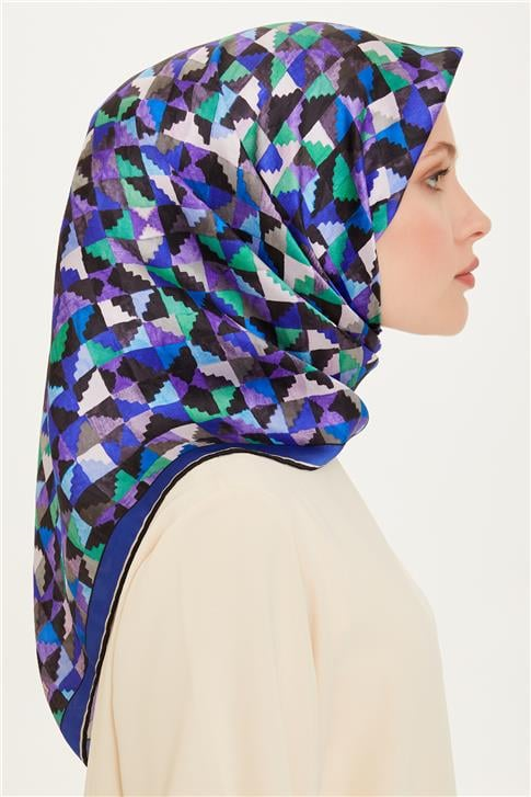 Armine Geometrik Desenli Twill Saf İpek Eşarp 9214D 85 53