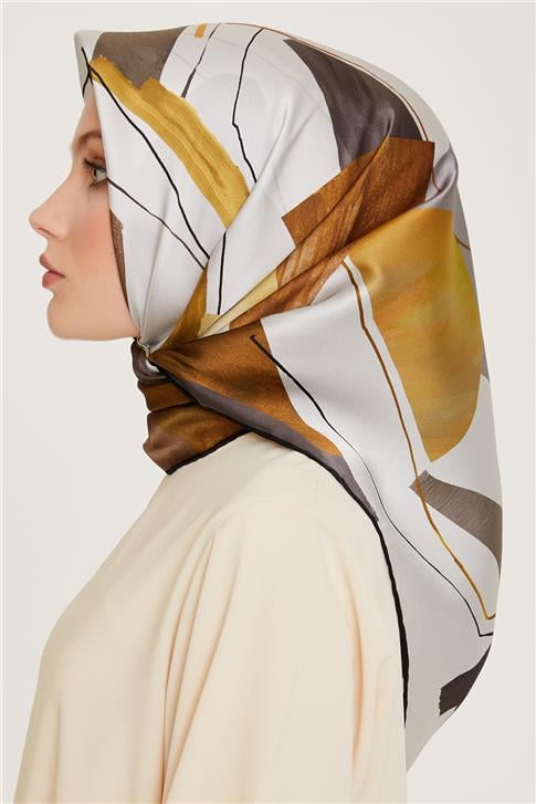 Armine Geometrik Desenli Twill Saf İpek Eşarp 9241D 36