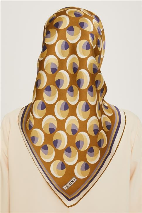 Armine Geometrik Desenli Twill Saf İpek Eşarp 9219D 06