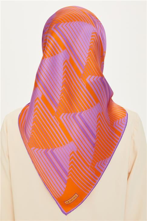 Armine Geometrik Desenli Twill Saf İpek Eşarp 9218D 83 13