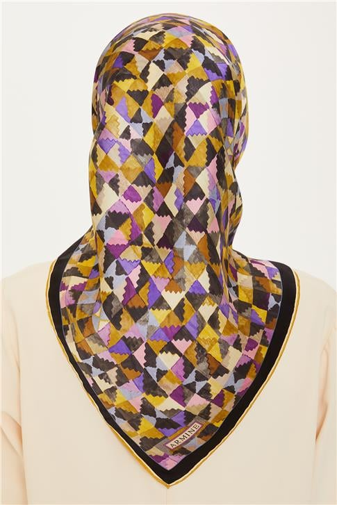 Armine Geometrik Desenli Twill Saf İpek Eşarp 9214D 85 36