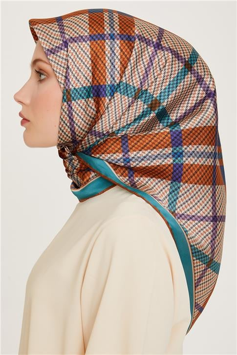 Armine Geometrik Desenli Twill Saf İpek Eşarp 9247D 04