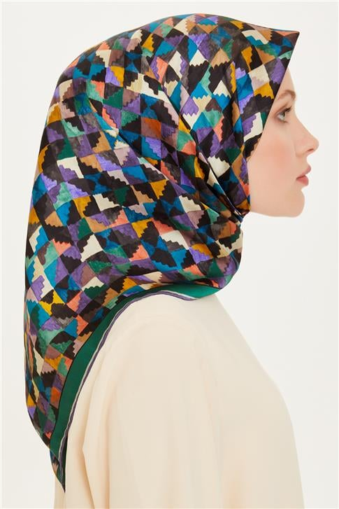 Armine Geometrik Desenli Twill Saf İpek Eşarp 9214D 85 85