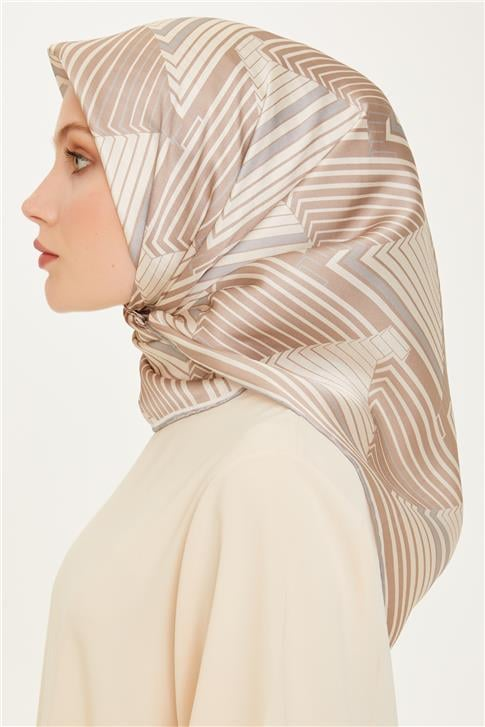 Armine Geometrik Desenli Twill Saf İpek Eşarp 9218D 83 83