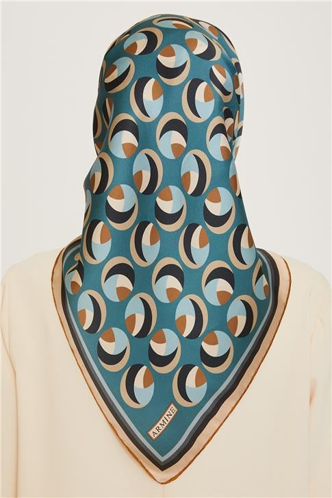 Armine Geometrik Desenli Twill Saf İpek Eşarp 9219D 34
