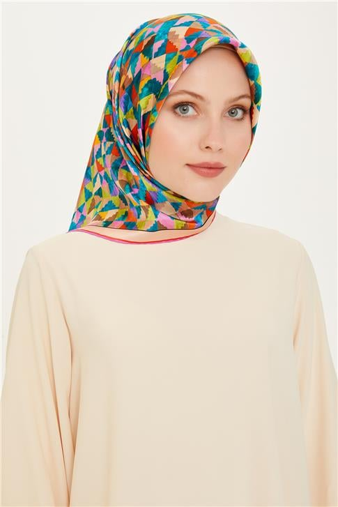Armine Geometrik Desenli Twill Saf İpek Eşarp 9214D 85 35