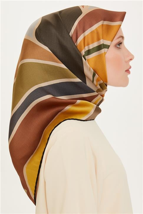 Armine Geometrik Desenli Twill Saf İpek Eşarp 9232D 35