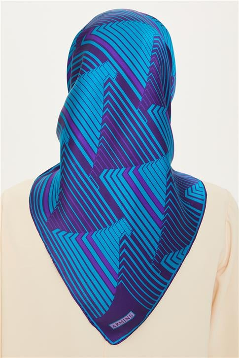 Armine Geometrik Desenli Twill Saf İpek Eşarp 9218D 83 07