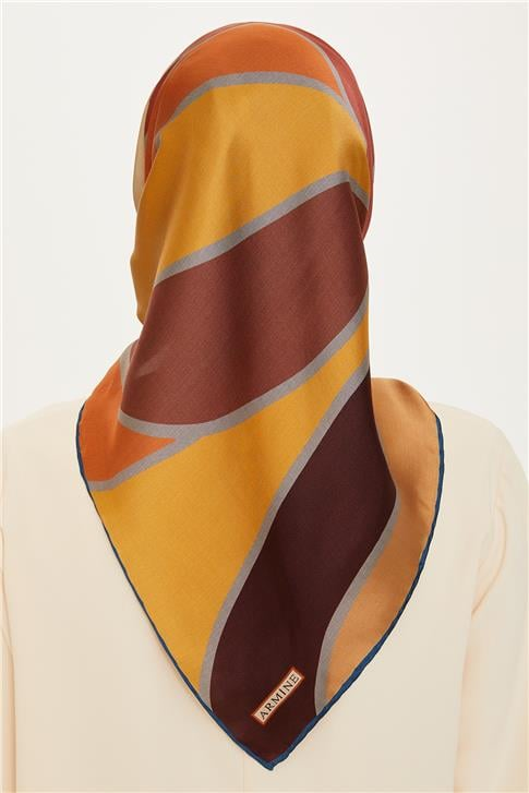 Armine Geometrik Desenli Twill Saf İpek Eşarp 9232D 03