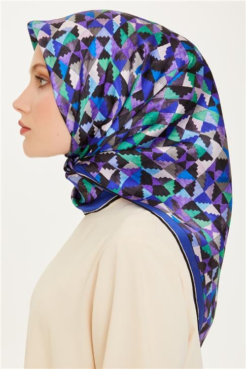 Armine Geometrik Desenli Twill Saf İpek Eşarp 9214D 85 53