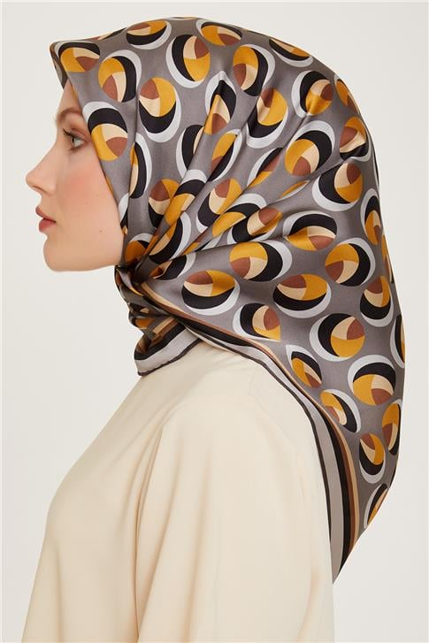 Armine Geometrik Desenli Twill Saf İpek Eşarp 9219D 36